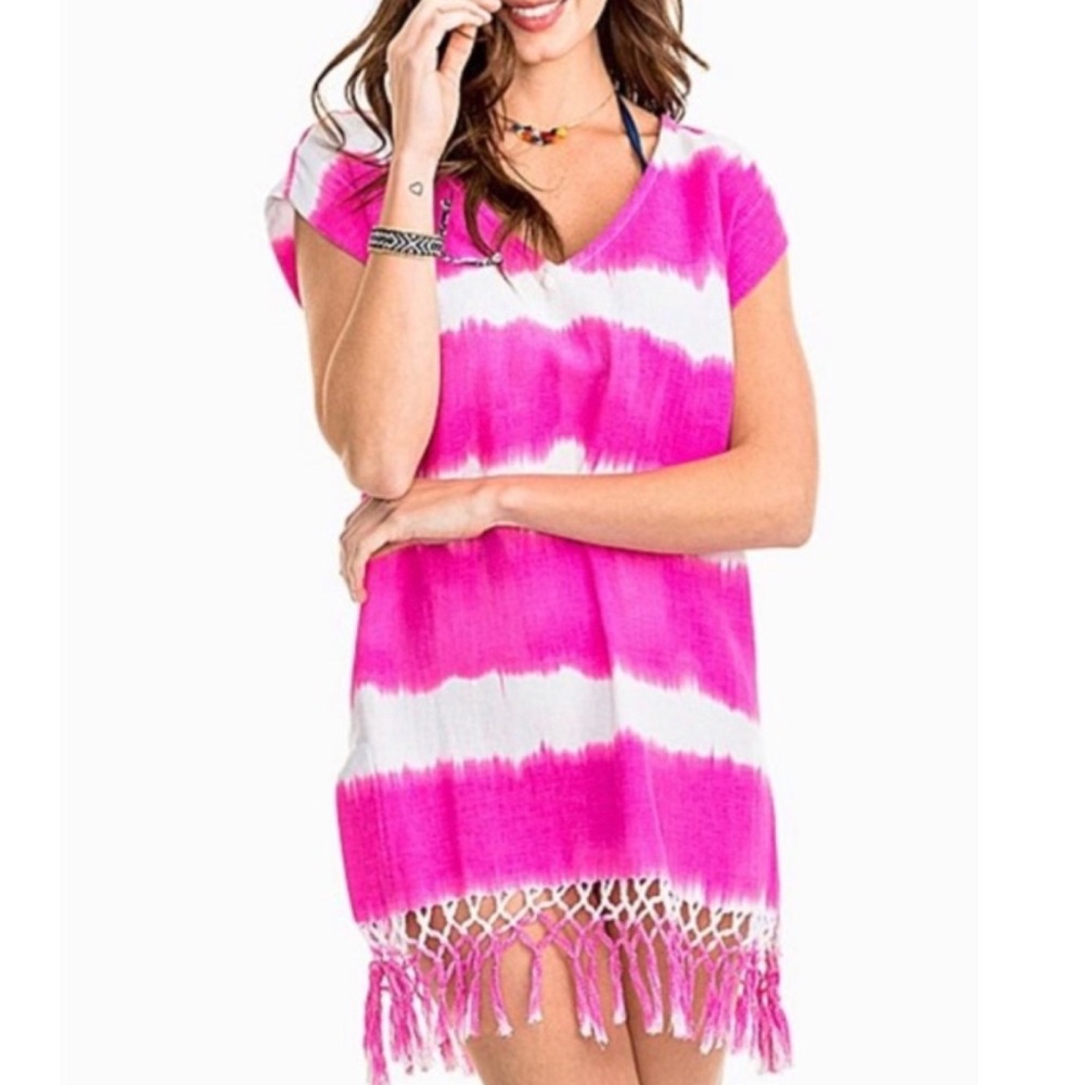 NWOT 🐟 Southern Tide | Garment Dyed Tie Dye Fringe Trim Dress / Swim Cover Up